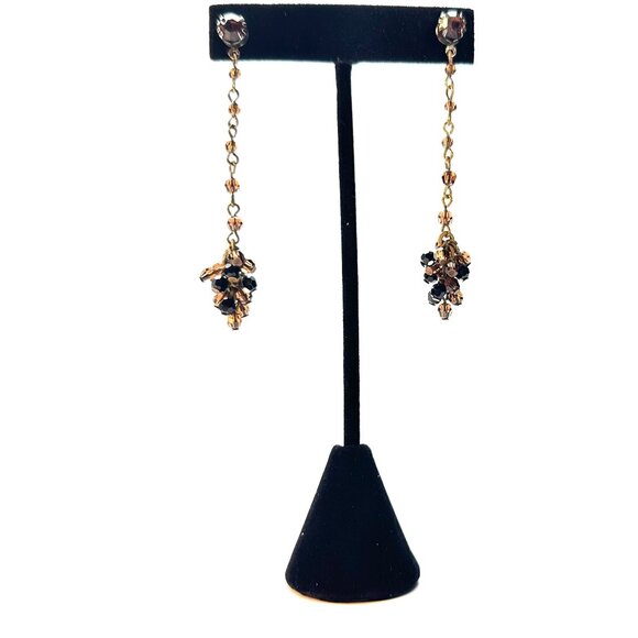 Vintage 1990s Erickson Beamon Amber & Jet Black Crystal Cluster Drop Earrings - Picture 5 of 10